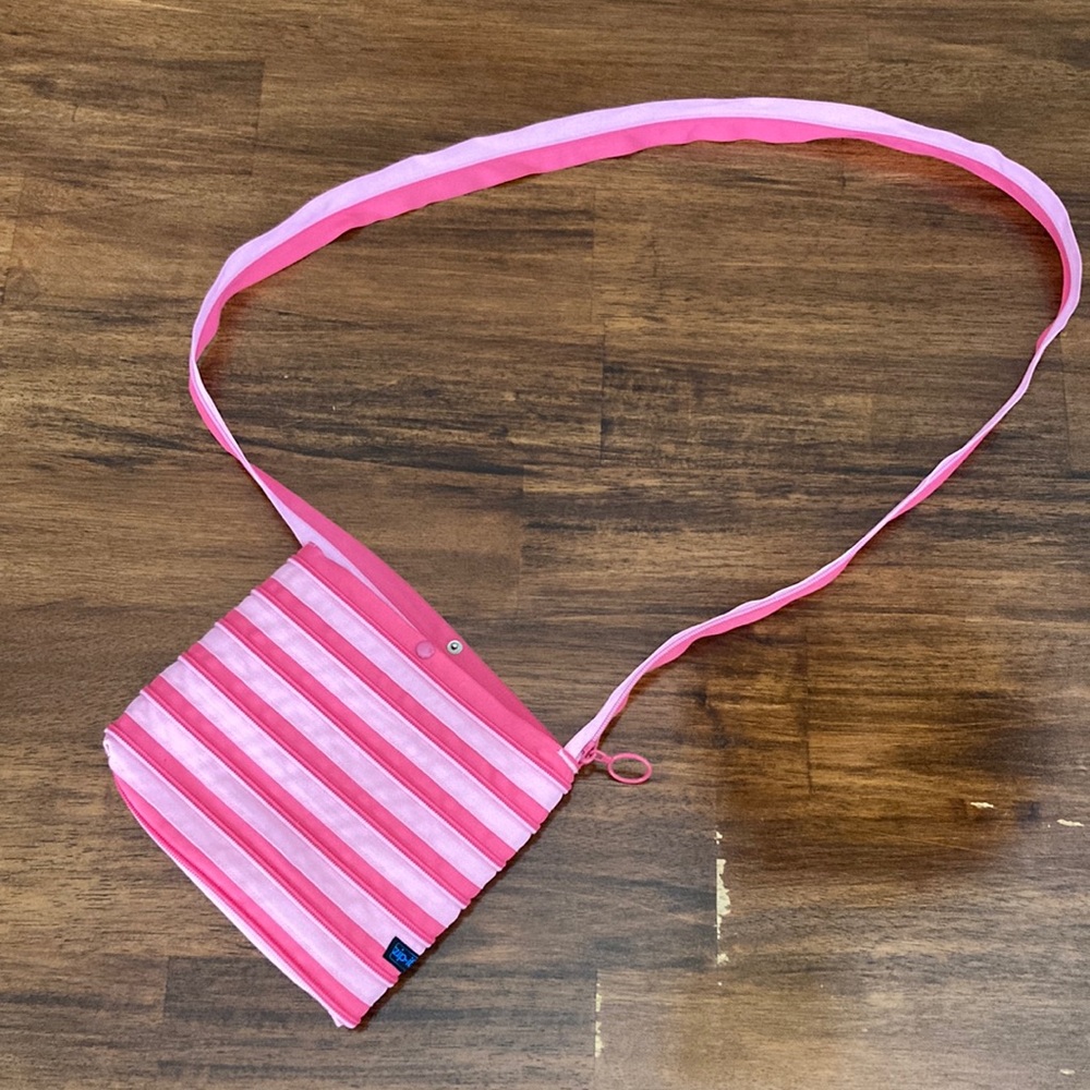 NEW Pink Zip-I‎t Purse Bag Crossbody Handbag Y2K 90s Boho Zipper Zip It Striped